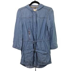 Dittos Women's Chambray Flap Pocket Hooded 3/4 Lightweight Zippered Jacket M